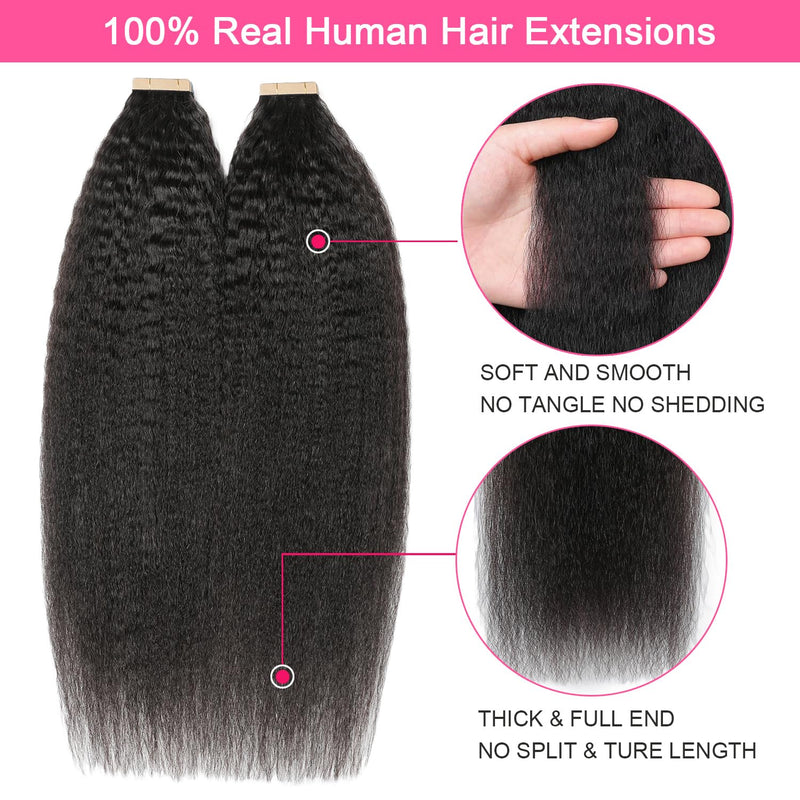 Tape in Hair Extensions Human Hair Kinky Straight Invisible Tape ins Hair Extensions Real Human Hair for Black Women 3c 4a Yaki Straight Tape Extensions 20pcs 16 Inch Kinky Straight 20pcs