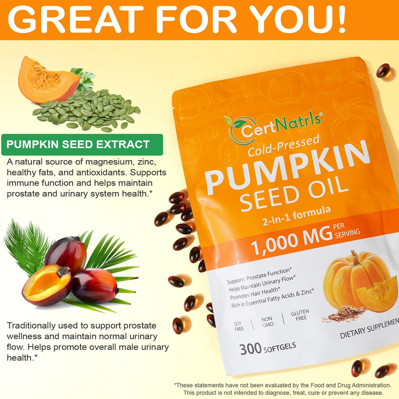 [Australia] - Pumpkin Seed Oil Capsules,2 in 1 Pumpkin Seed Oil with Saw Palmetto, Supplements Supports Hair Growth, Bladder & Prostate Health | Non-GMO 
