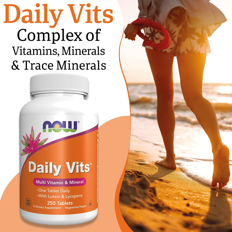 Now Foods, Daily Vits, Multivitamin, 250 Vegan Tablets, Lab-Tested, Gluten Free, Soy Free, Vegetarian, Non-GMO