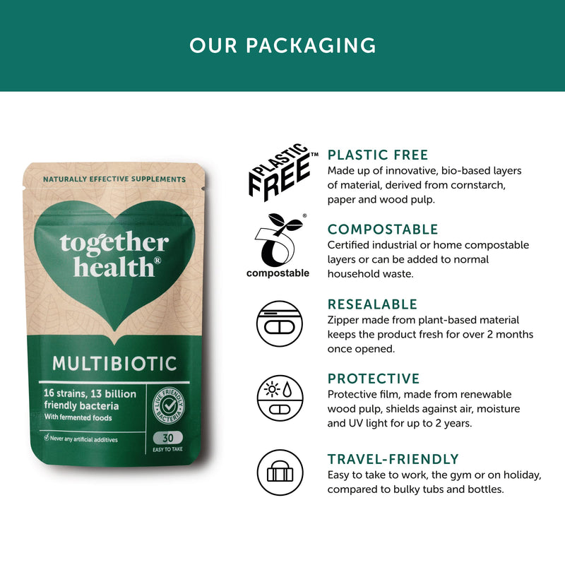 Multibiotic – Together Health – 45 Farm-Grown Fermented Foods - Multi Bacterial Strains with 13 Billion CFU – Vegan Friendly – Made in The UK – Pack of 3-90 Vegecaps 90 count (Pack of 1)