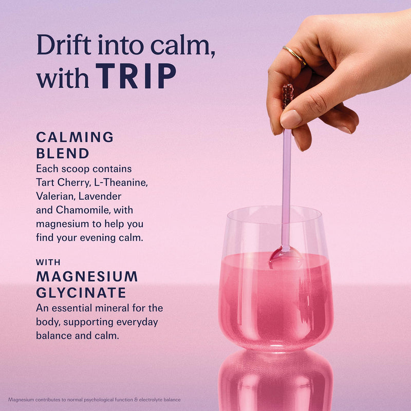 Trip Dream Powder Black Cherry Flavour | Night-Time Wind-Down Drink with Magnesium Glycinate, Tart Cherry, L-Theanine, Chamomile & Lavender | Bedtime Ritual Blend | Low Sugar + Vegan | 30 Servings