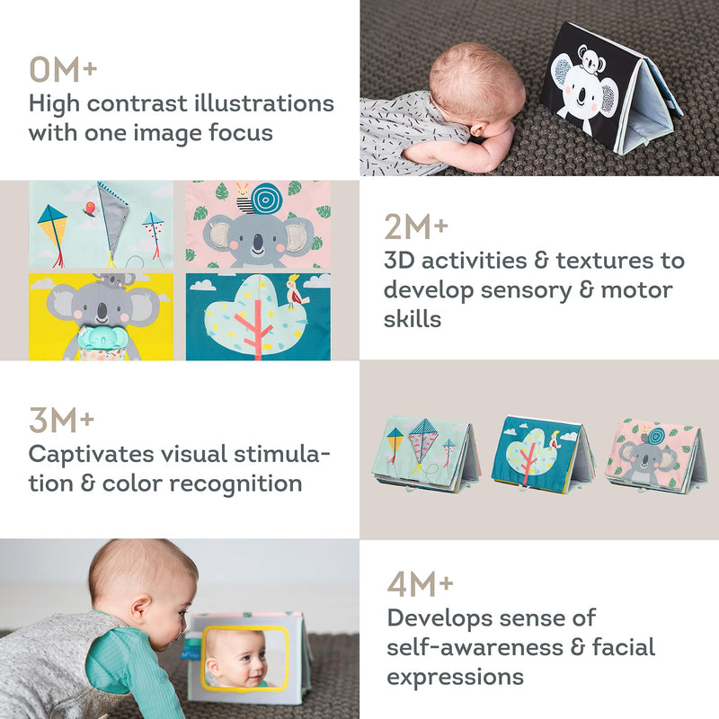[Australia] - Tummy Time Toys High Contrast Baby Book. Fun, Interactive Crinkle Books for Babies with Baby Tummy Time Mirror & Soft Koala Teether - Baby Tummy Time Book by Taf Toys 
