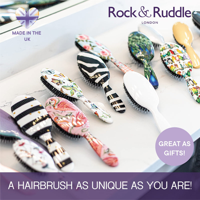 [Australia] - Rock & Ruddle Natural Mixed Boar Bristle Hair Brush for Women and Kids (Large, 21cm) - Perfect for Wet or Dry Hair, Detangling Smoothing Blowdrying - Designed & Made in UK - Zebra Print Design, Large 