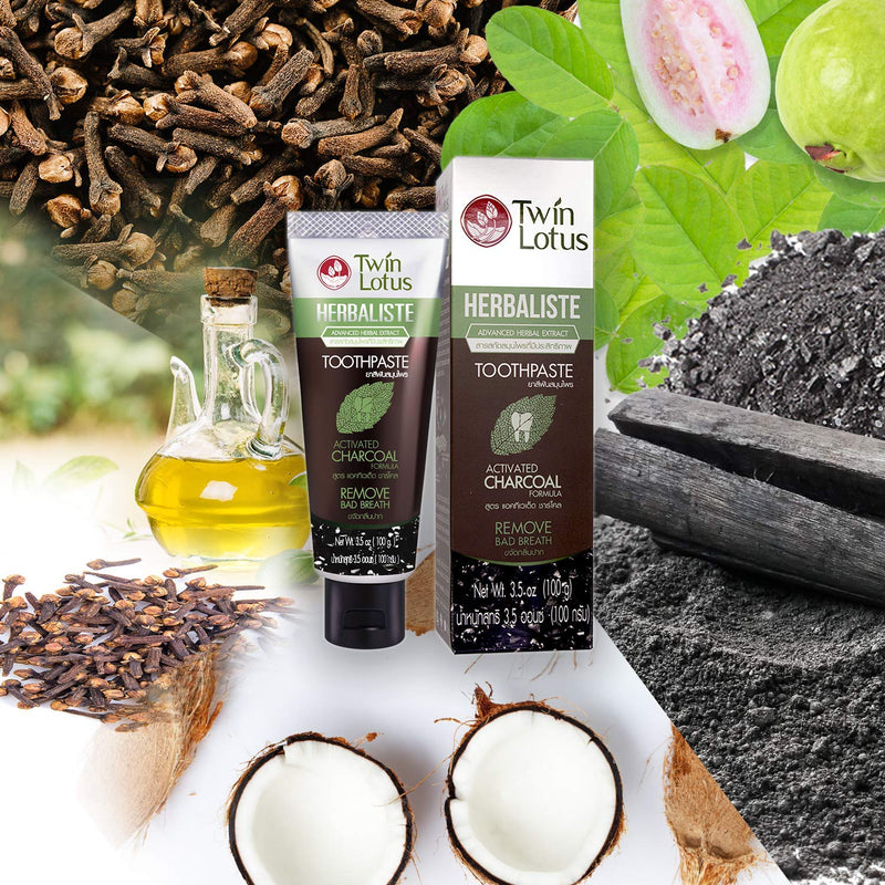 Twin Lotus Activated Charcoal Toothpaste - Teeth Whitening Herbal, Fluoride Free & No SLS for Sensitive Teeth, Coconut Charcoal Toothpaste Remove Plaque Freshen Breath 3.5 Ounce (Pack of 3)