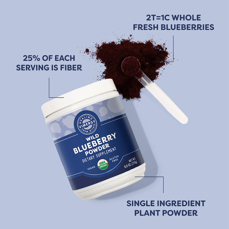 [Australia] - Vimergy USDA Organic Wild Blueberry Supplement Powder, 62 Servings – Natural Wild Blueberries - Fruit Powder for Smoothies, Juices, Fruit Bowls – Low-Bush, Non-GMO, Gluten-Free, Vegan, Paleo (250g) 8.8 Ounce (Pack of 1) 