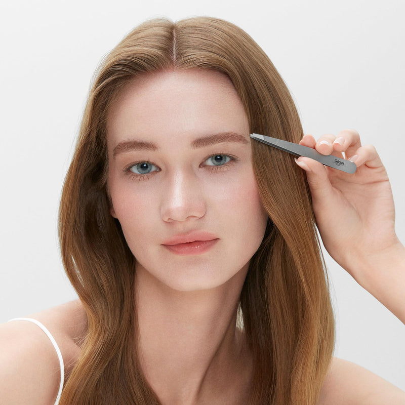 Tweezers - Professional Slanted Eyebrow Tweezers for Women and Men, 420 Stainless Steel Precision Tweezers for Women Facial Hair Removal, Expert Hair Plucker, 0 Gap, Painless Hair Extraction Silver-slanted