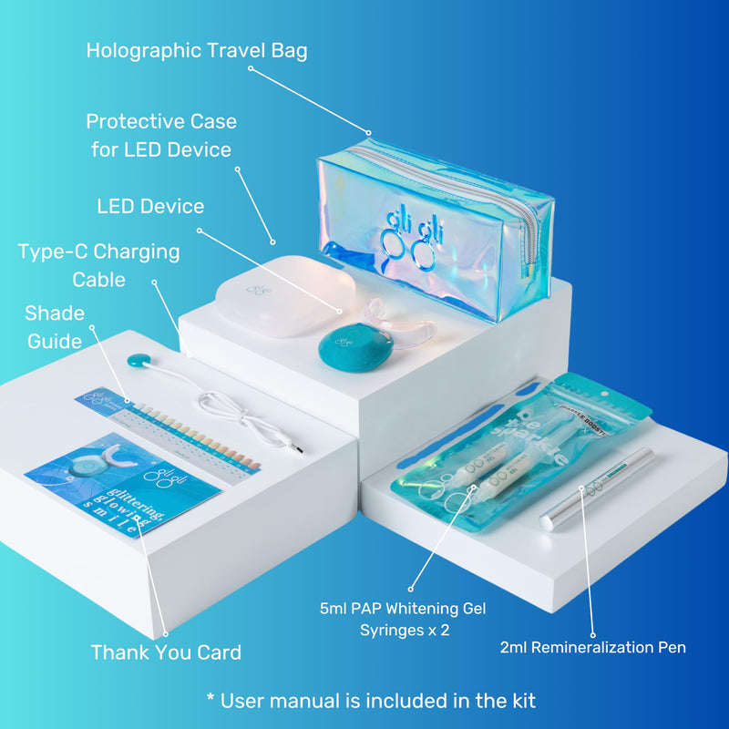 [Australia] - Sparkle Booster Teeth Whitening Kit - 2 x 5ml Pap Whitening Gel Syringes - Includes Rechargeable LED Whitening Device, Shade Guide & Remineralization Pen - 10 to 15 Days Treatment 