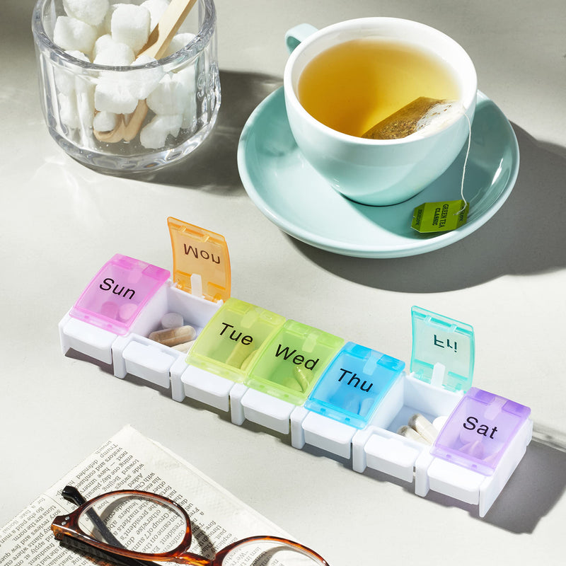 7-Day Pill Weekly Pill Organizer with Spring Open Design and Large Compartments to Hold Medications, Vitamins and Supplements. Arthritis & Travel Friendly and BPA Free