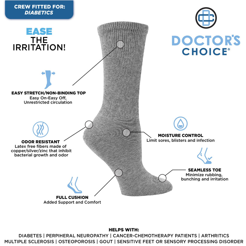[Australia] - Doctor's Choice Diabetic Socks for Women, Non-Binding Top, Soft Crew & Ankle Circulatory Neuropathy Socks - 4 Pairs 6-10 Black-crew 