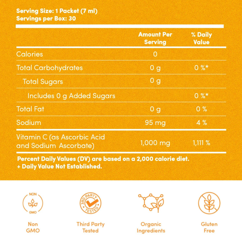 Aurora Nutrascience Liposomal Liquid Vitamin C, 30 Packets, Orange | Healthy Immune Support Supplement, 1000 mg per Serving, Sugar Free, Vegan, Gluten Free, Non-GMO, Single Serve Packets