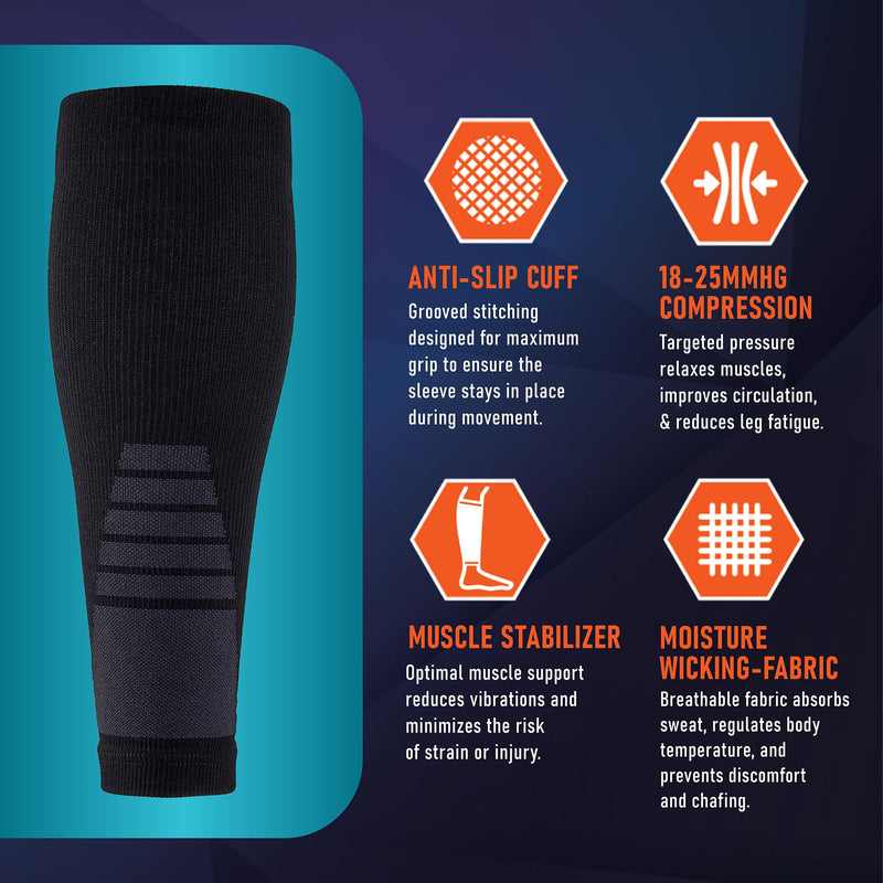 [Australia] - Calf Compression Sleeves for Men and Women - (1 Pair) Footless Compression Socks Support for Varicose Vein, Nursing, Pregnancy, Running - PhysFlex Leg Sleeve Brace for Shin Splints, Pain Relief and Reduces Swelling (Black, Medium) Black 