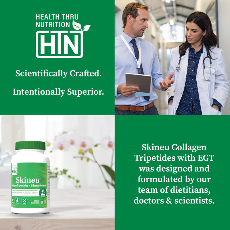Skineu Collagen Tripeptide + L-Ergothioneine | Advanced Anti-Aging Formula | Morikol Marine Collagen | Supports Skin Hydration, Elasticity & Joint Health | Non-GMO & Gluten-Free | 60 VegeCapsules