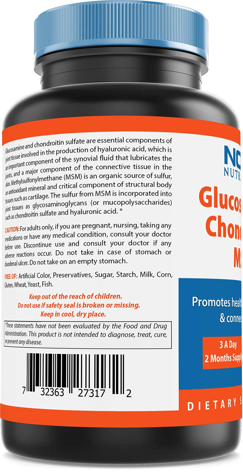 [Australia] - Nova Nutritions Triple Strength Glucosamine Chondroitin MSM 2600mg/Serving Capsules, Supports Healthy Joint, Cartilage and Connective Tissue - Promotes Joint Comfort & Flexibility 180 Count 