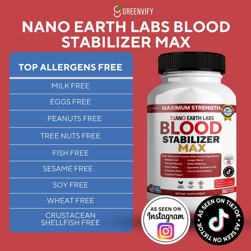 Nano Earth Labs Blood Stabilizer Max, 60 Capsules, Herbal Supplement with Vitamins and Minerals (1) 1