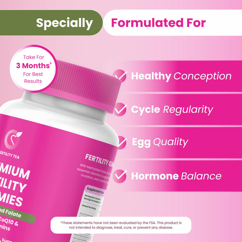 Premium Fertility Supplements for Women – Myo-Inositol & Folic Acid - Cherry Flavour Gummies with Vitamins D & B12, CoQ10-25 – 60 Vegan, Halal Fertility Vitamins for Reproductive Health.