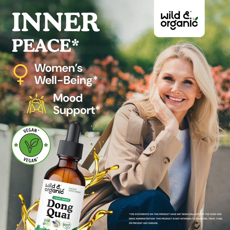 [Australia] - Wild & Organic Dong Quai Tincture 500 mg - Angelica Root Supplements for Women - Dong Quai Root Liquid Extract Drops - Angelica Sinensis Herb - No Sugar & Alcohol - 2 fl oz 2 Fl Oz (Pack of 1) 