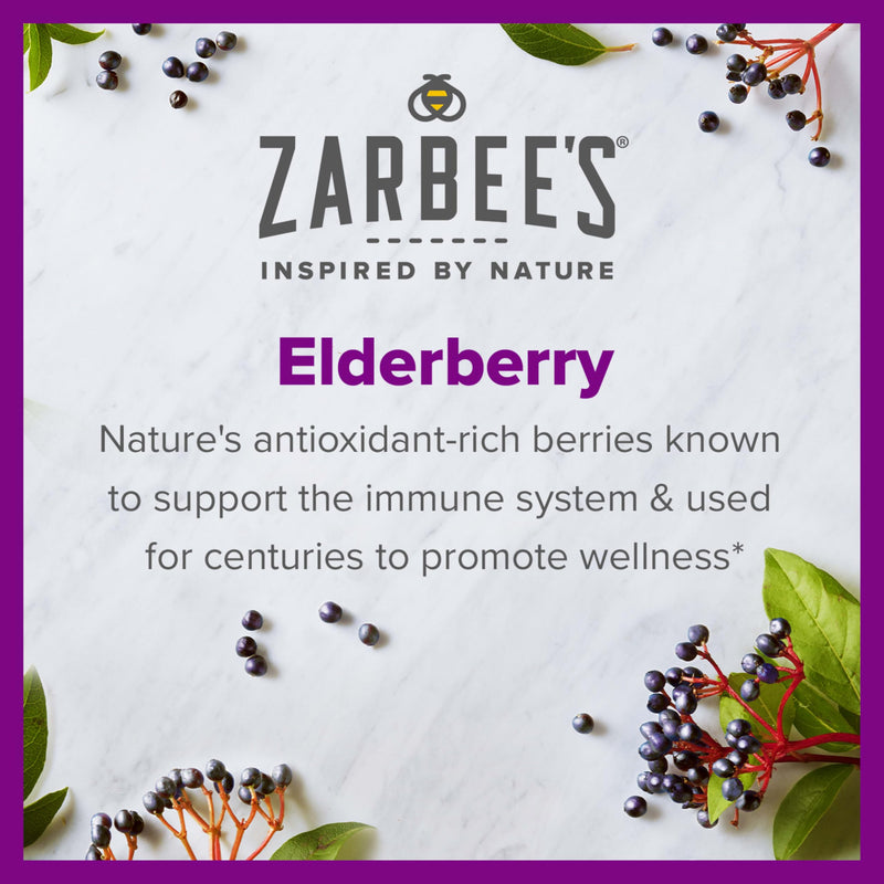 Zarbee's Elderberry Gummy Daily Immune Support Supplement with Vitamins A, C, D, E & Zinc, Black Elderberry Fruit Extract, Natural Berry Flavor, 60 Count