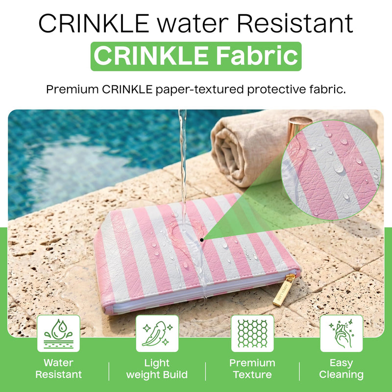 Preppy Stripe Crinkle Makeup Bag Set of 5 Travel Cosmetic Bags | Pink and White, 6 x 9 x 3 in, Crinkle & stripe design, waterproof fabric, generous capacity, gift for women