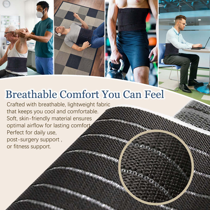 Reian Abdominal Binder for Men – Post-Surgery Support and Core Stability, Adjustable Compression Wrap (Black, Large) Black