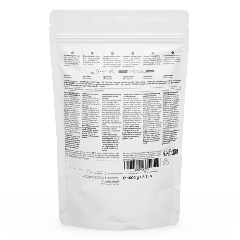 [Australia] - Nutri + Beta Alanine 1 kg powder - vegan, pure, high dosage and without additives - 1000 g pre-workout booster ß Alanine powder - ideal as a training booster 1 kg (pack of 1) 