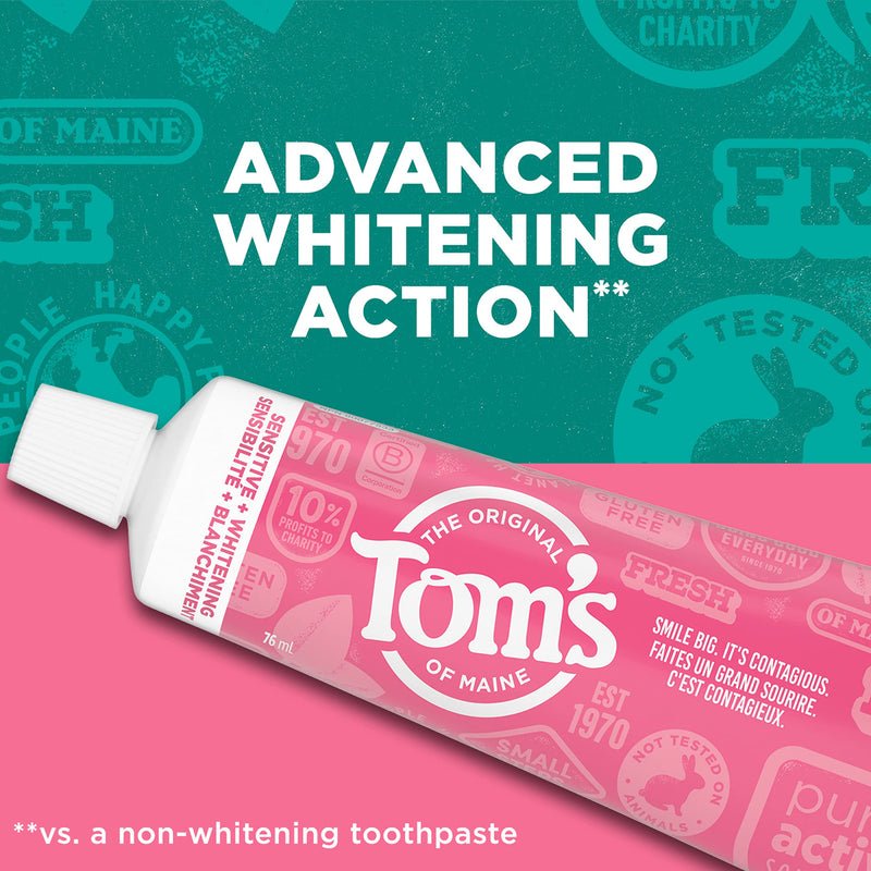 [Australia] - Tom's of Maine Sensitive + Whitening Fluoride Free Toothpaste,Soothing Mint 4.0 oz 3-Pack 4 Ounce (Pack of 3) 