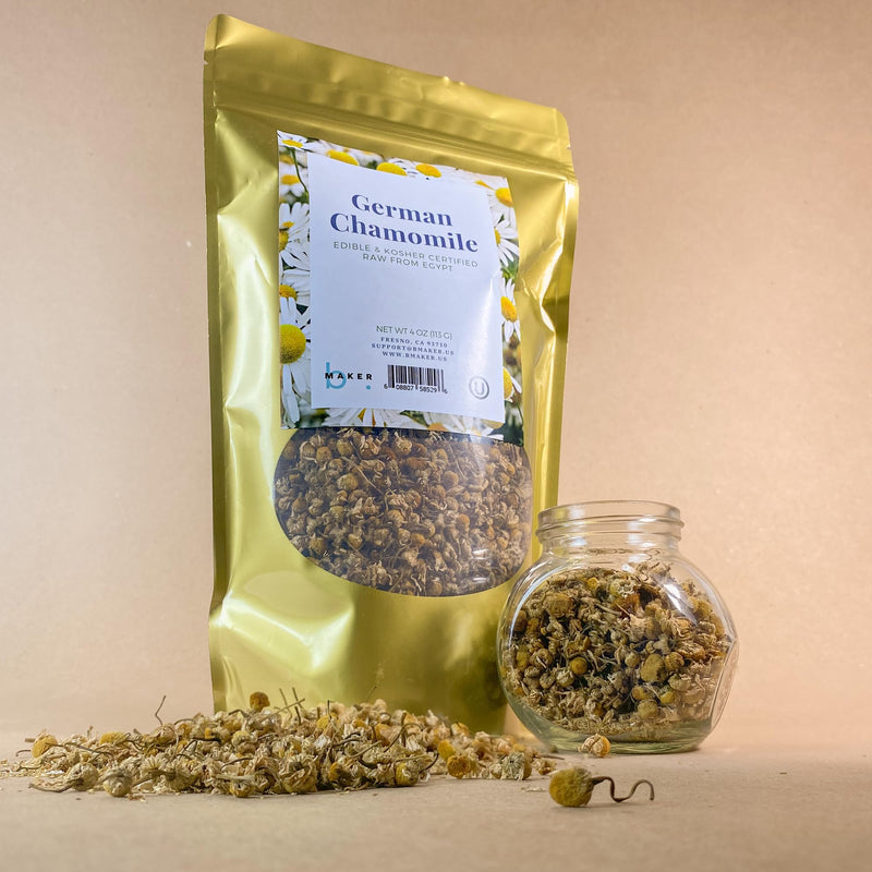 [Australia] - bMAKER Dried Chamomile Flowers (4oz) - Bulk Bag - Kosher Certified Chamomile for Relaxation, Dried Flowers for Soap Making, Lotion, Shampoo, Loose Leaf Chamomile Tea 