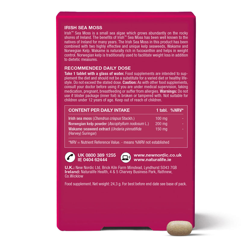 New Nordic Irish Sea Moss Extract - Powerful Tri-Algae Complex with Pure Kelp & Seaweed - Vegan & Gluten Free - Compressed Raw Powder - 30 Tablets