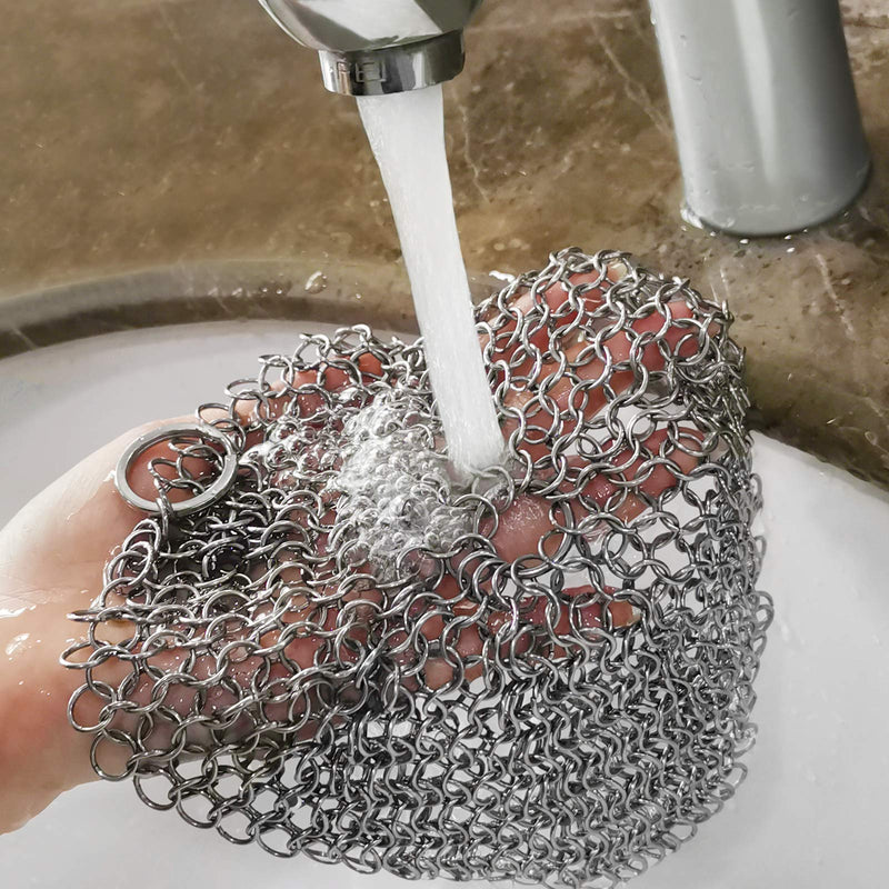 [Australia] - 316 Stainless Steel Cast Iron Skillet Cleaner Cast Iron Scraper Chainmail Scrubber for Cast Iron Pans, Pre-Seasoned Pans, Griddle Pans, BBQ Grills, and More Pot Cookware-Round 7 Inch Diameter 