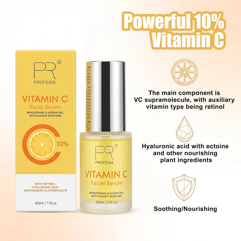 PROFEINA Vitamin C Serum for Face, Brightening Facial Serum for Dark Spots & Uneven Skin Tone, Lightweight Anti Aging Face Serum with Retinol & Ectoine, Gentle Skincare for Sensitive Skin, 1 Fl Oz