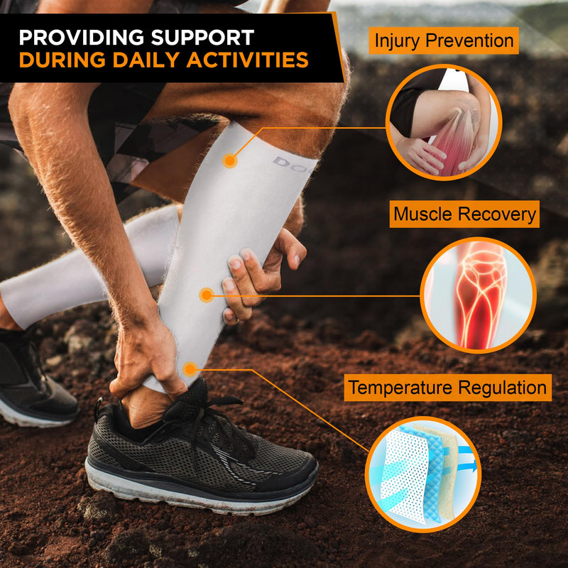 Doc Miller Compression Calf Sleeve for Men & Women – 20-30mmHg Graduated Support for Running, Shin Splints, Calf Strain – Knee High, Small to 6XL Plus Size X-Large White