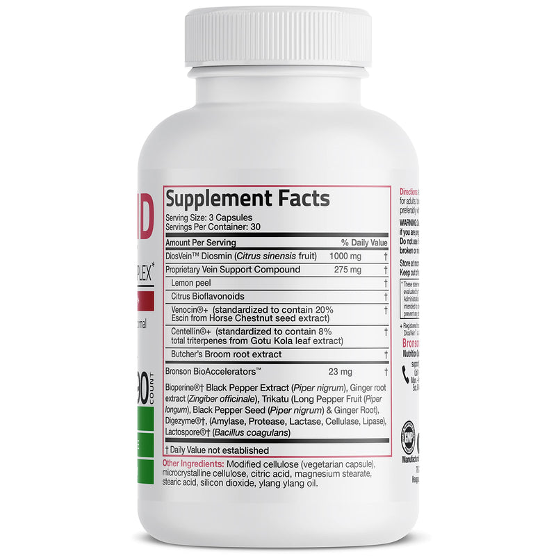 [Australia] - Bronson VeinAid Diosmin 1000mg DiosVein Varicose Vein Complex with Venocin & Centellin, 90 Vegetarian Capsules 90 Count (Pack of 1) 