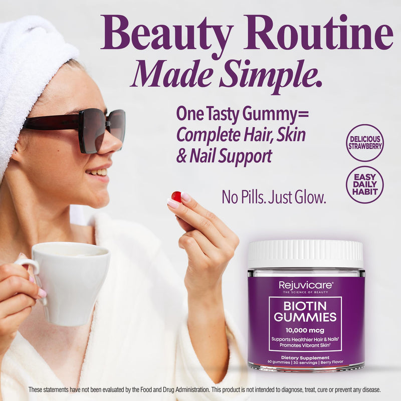 Windmill Health Products Rejuvicare Biotin Gummies- 10,000mcg, 30 servings, One Color, Berry, 60 Count