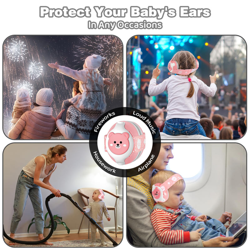 Baby Ear Muffs,25dB NRR Infant Headphones Noise Cancelling Baby Ear Protection with Carrying Bag Baby Travel Essentials,Baby Sound Proof Headphones for Travel/Sleep/Plane/Noisy Event Pink