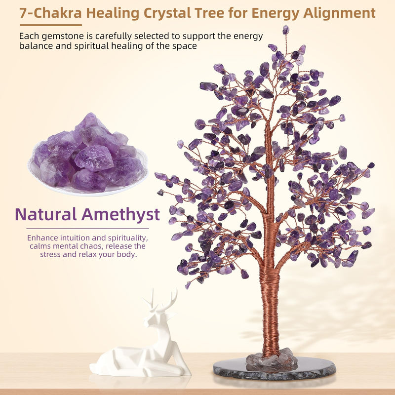 Hopeseed Amethyst Chakra Crystal Tree of Life Handmade Bonsai Healing Crystals Tree for Home, Desk, Living Room, Office Decor for Positive Energy, Good Luck Birthday Gift for Women, Mom, Men Amethyst Chakra Tree