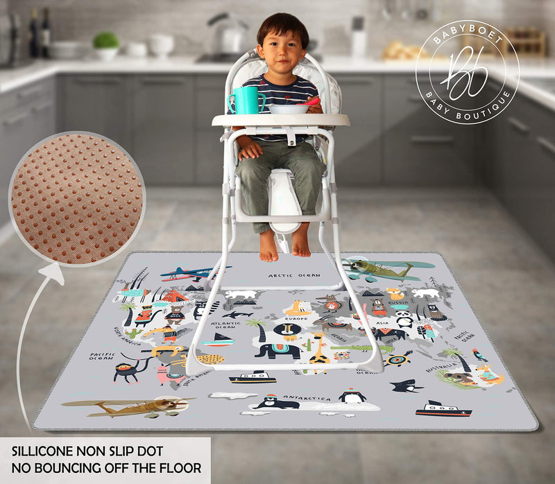 [Australia] - BABYBOET Splat Mat for Baby ‚Äì Under High Chair Floor Mat Protects Wood, Vinyl and Carpet from Spills ‚Äì Waterproof 4 Layer Baby Mat with Anti-Skid Backing Deters Bunching and Sliding (51‚Äù x 51‚Äù) Animals World Map 