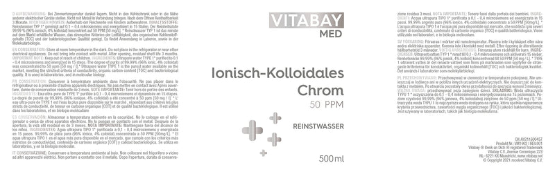 [Australia] - Vitabay Colloidal Chromium 50 PPM • 500 ml • High dosage • Purity level 99.99% • No other additives • Filled in an brown glass bottle • Made in Germany 