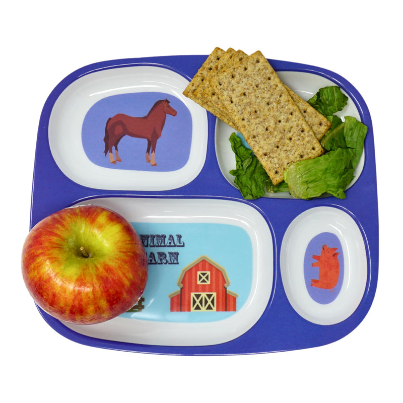 [Australia] - 4E's Novelty 4 Melamine Dinner Plate for Kids Boys, Plastic Mealtime Divided Plates, Dinnerware Dishes Set For Picky Eaters, BPA Free, Construction, Dinosaur, Firefighter, Farm Animal Boys Theme 