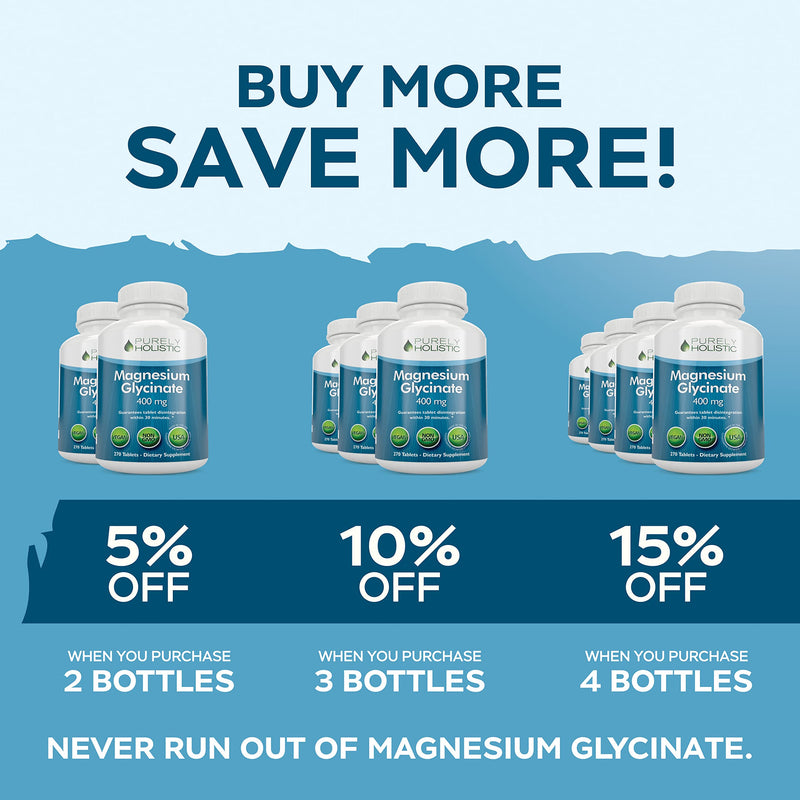 [Australia] - Magnesium Glycinate 400mg - 270 Magnesium Tablets (not capsules) - 400 mg Elemental Magnesium Vegan and Vegetarian 