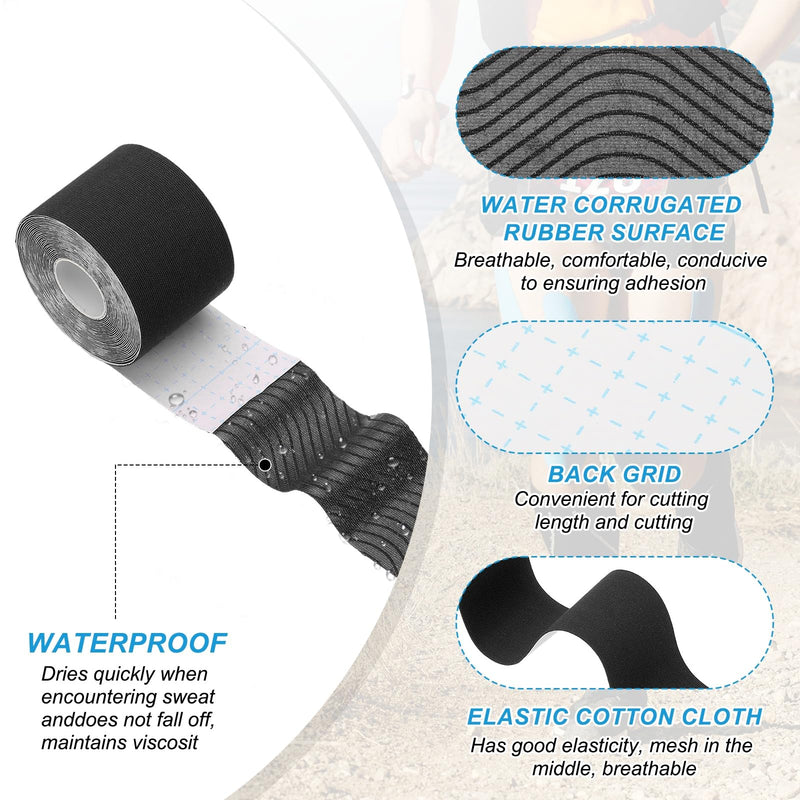 PATIKIL 5.5 Yard x 2 Inch Kinesiology Tape, 4 Roll Adhesive Cotton Sports Muscle Support Tapes Waterproof Elastic Tape for Knee Ankle Wrist Shoulder, Blue/Skin/Light Skin/Black