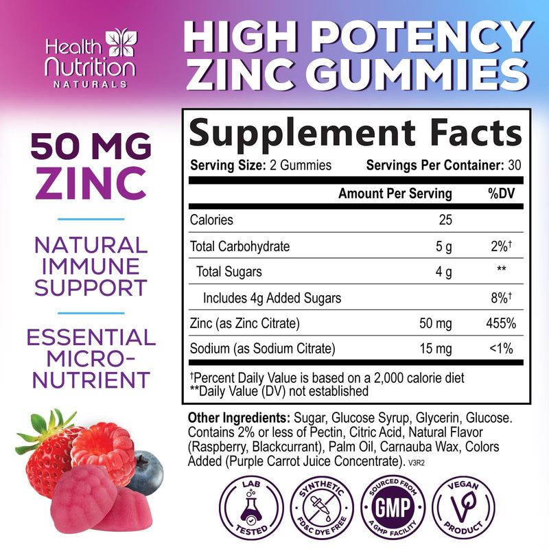 [Australia] - Zinc Supplement 50mg Gummies for Adults - Max Strength Skin Health & Immune Support Gummy, Vegan, Non-GMO & Gluten Free, Nature‚Äôs Antioxidant & Bone Health Chewable Tasty Berry Flavor - 60 Gummies 60 Count (Pack of 1) 