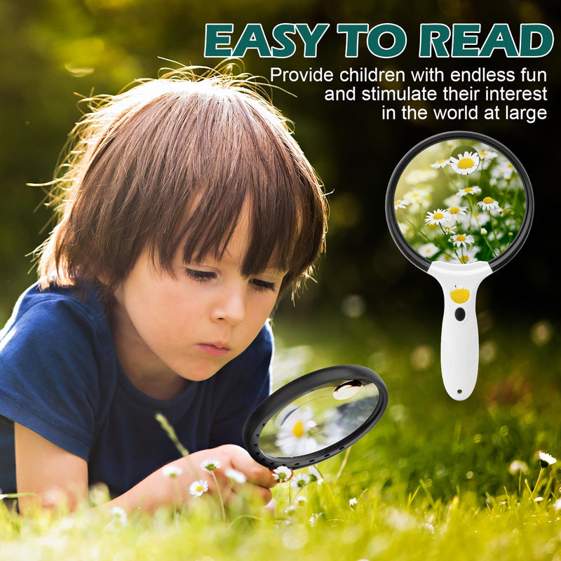[Australia] - Large Magnifying Glass with Light, 10X 25X 45X Handheld Illuminated Magnifier with 3 Light Modes, 12 LED Lights, Storage Bag, Clean Cloth for Seniors Reading Coins Inspection (Black, Round) Black 