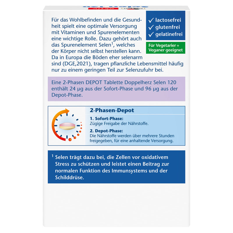 [Australia] - Doppelherz Selenium 120 2-Phase DEPOT - 120 μg selenium per DEPOT tablet - Selenium supports the normal function of the thyroid gland - vegan - 45 tablets 