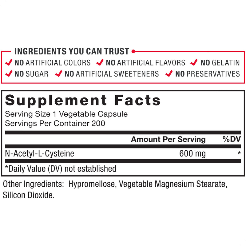 [Australia] - FORCE FACTOR NAC Supplement N-Acetyl Cysteine 600 mg, Immune Support Supplement, 200 Vegetable Capsules 