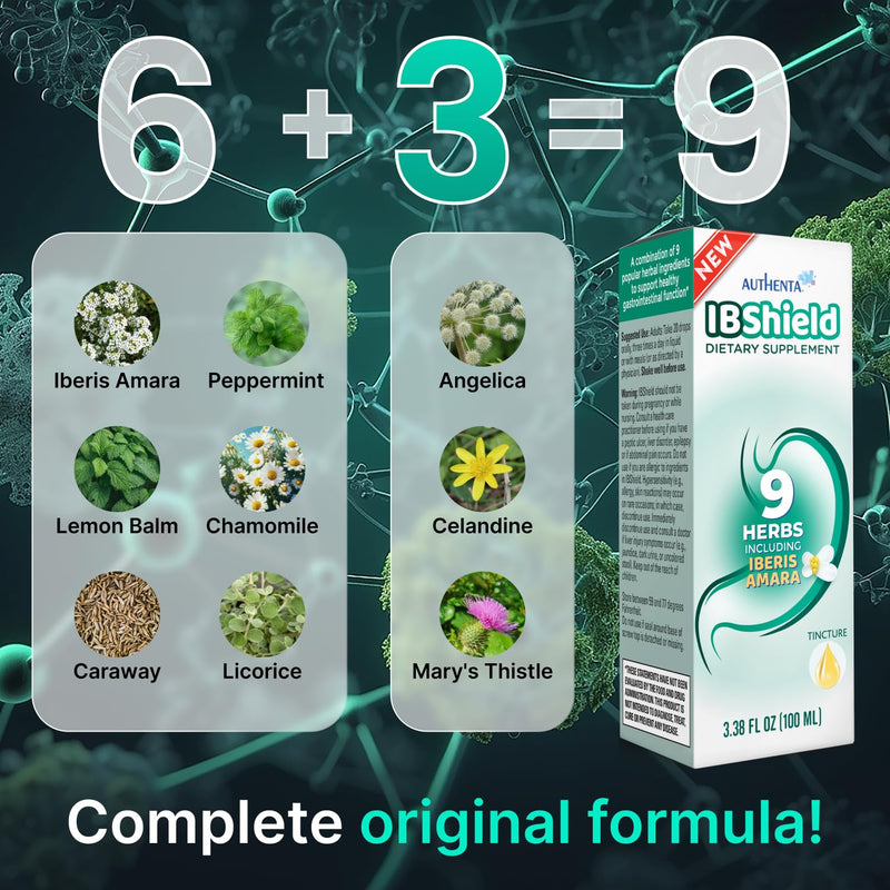 [Australia] - IBShield Tincture 100ml | 6+3=9 Herbs | Iberis Amara, Peppermint, Chamomile, Lemon Balm, Caraway, Licorice, Angelica, Celandine & Mary's Thistle | Original Herbal Formula Supports Digestive Wellness 