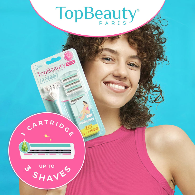 [Australia] - Paris Slim Razors for Women - Manual Razor with Refills (3 Handles + 57 Replaceable Cartridges) - 3-Blades Technology - Beautiful Price - Bikini Razor - Soft Shave & Loving Care 3 Handles + 57 Refills 