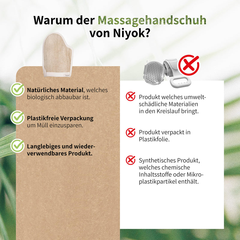 [Australia] - Niyok® massage glove made of loofah & cotton • Gentle cleansing & massage for body & face • Natural peeling glove • Body scrub glove • Shower glove for body peeling 