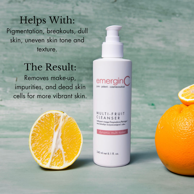 emergin C Gentle Multi-Fruit Cream Cleanser - Face Wash with Natural AHA + Vitamin C from Natural Fruit Extracts - Removes Dead Skin (8.1 oz, 240 ml)