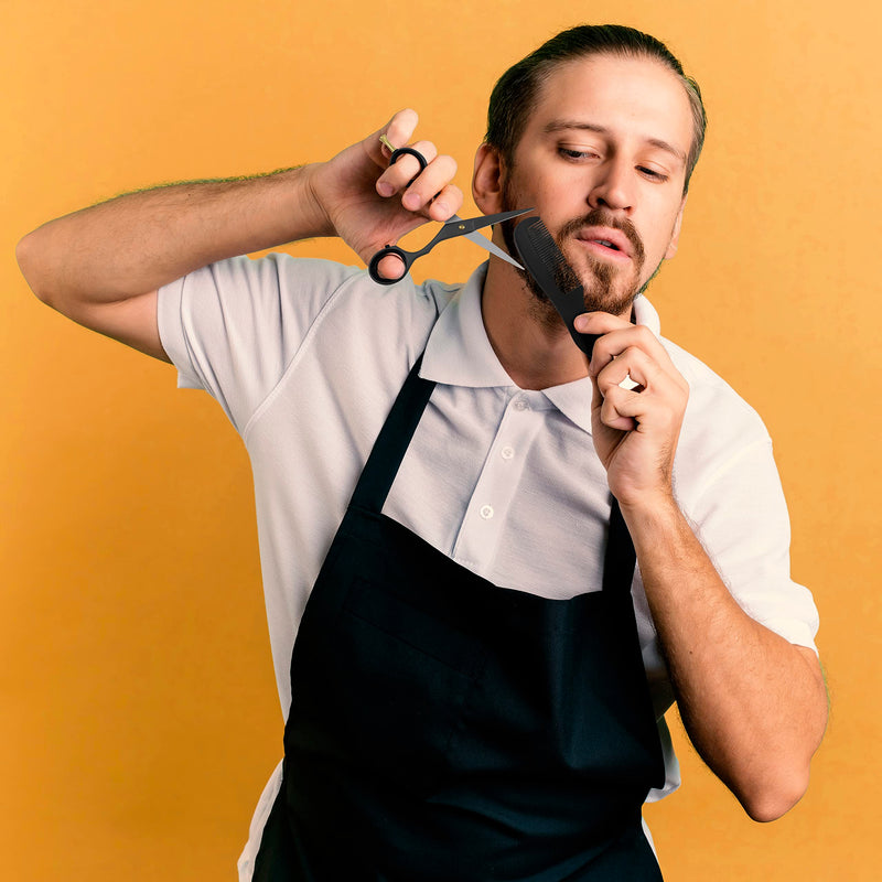 [Australia] - FABINOC® Professional 5" beard scissors for men with beard comb & bag - mustache, eyebrow, ear & nose hair scissors - German quality stainless steel black 