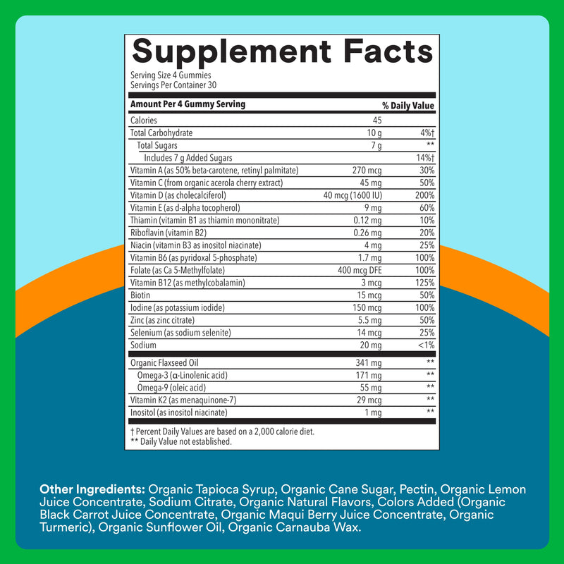 SmartyPants Multivitamin for Men, Organic Gummies: Methylfolate, Omega 3 (ALA), Vitamin D3, C, Vitamin B12, B6, A, K & Zinc for Immune Support, Biotin, Vegetarian, 120 Gummies (30 Day Supply) Organic + Omega