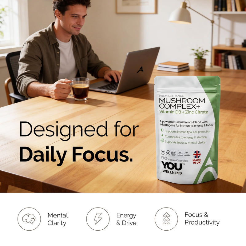Mushroom Complex with Lion's Mane Supplement, Cordyceps, Reishi, Shiitake & Maitake + Vitamin D3 & Zinc - High‑Strength Lion's Mane Capsules to Support Focus & Mental Clarity - 90 Vegan Capsules